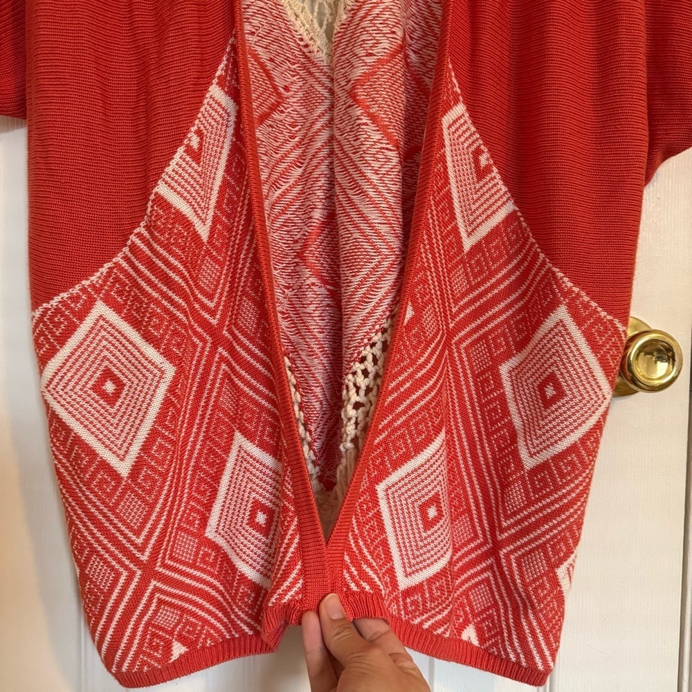 Umgee Knit Sweater Cover Up kimono Open Front Sweater Red/Orange M/L Boho Cozy - Picture 4 of 7